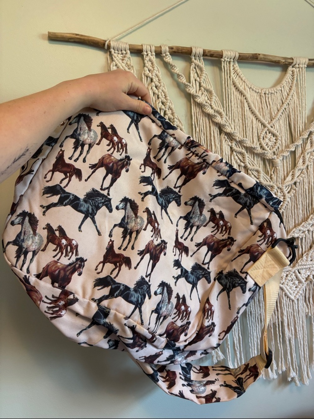 Large Horse Print Crossbody Bag in Cream and Brown